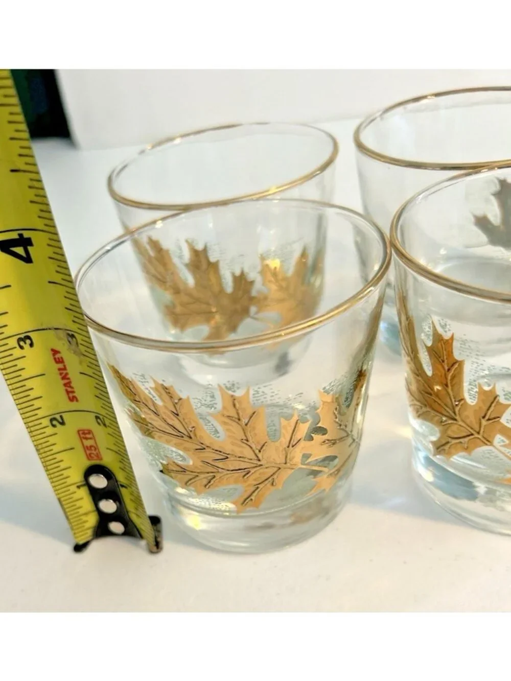 Vintage Golden Oak Libbey Lowball Glasses Rocks Set of 4 Leaf Cocktail MCM Gilt
